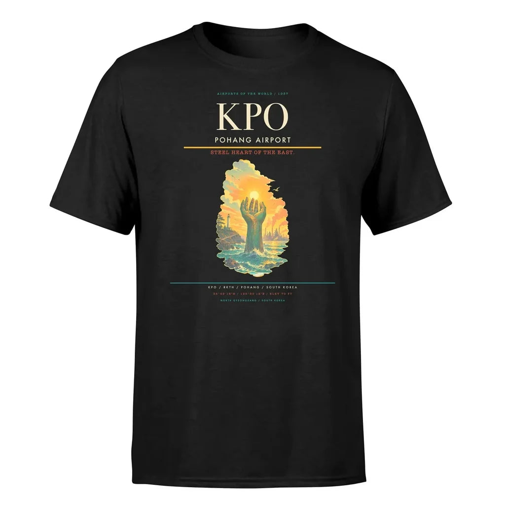 Pohang Airport (KPO) T-Shirt single-side front print in Black | pohang-airport-kpo-double-side-t-shirt