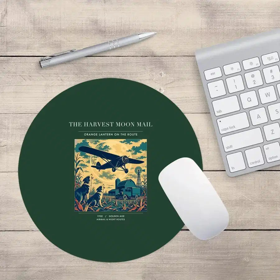 VINTAGE G4479 - The Harvest Moon Mail - Designed Mouse Pads design on darkgreen round