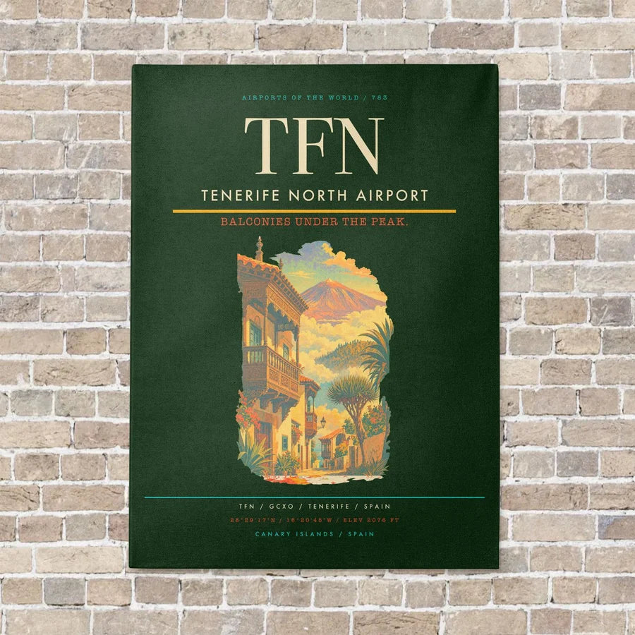 Tenerife North Airport TFN vertical canvas print - no frame - dark green background