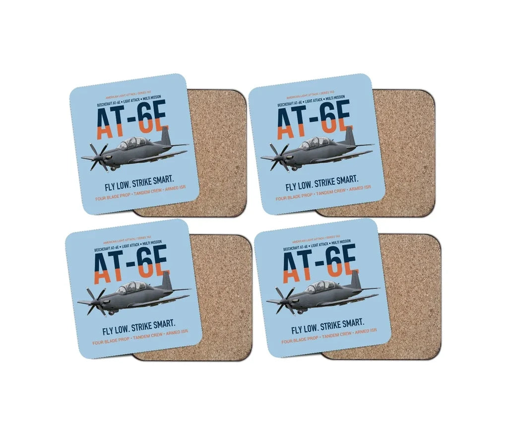 AT-6E Wolverine Light Attack design on light blue 4 pieces set coaster