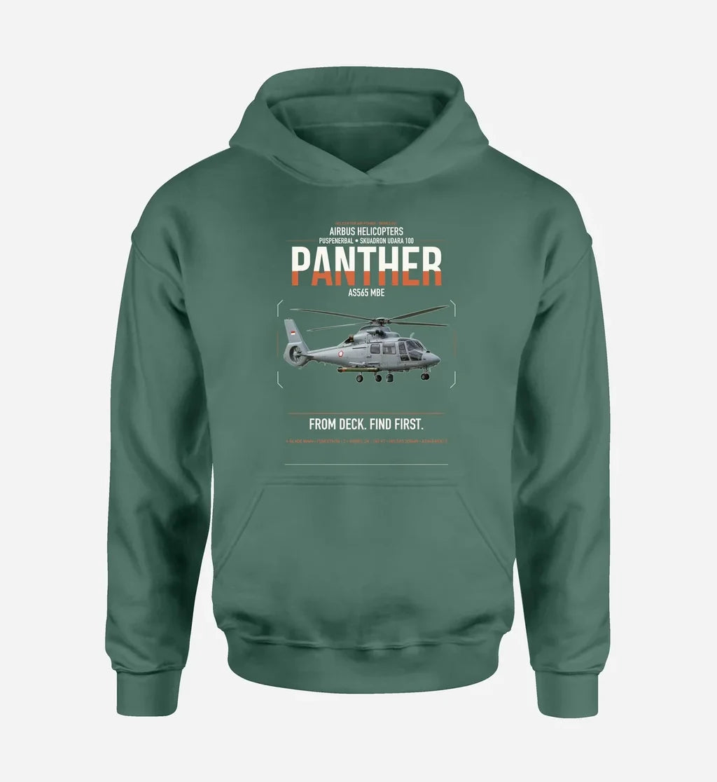 Airbus Helicopters AS565 MBe Panther design on green double-side hoodie, single-side print