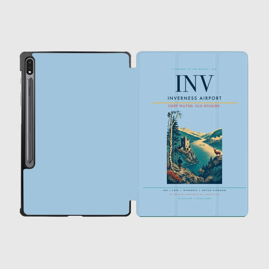 Inverness Airport (INV) design on light blue samsung tablet tablet case