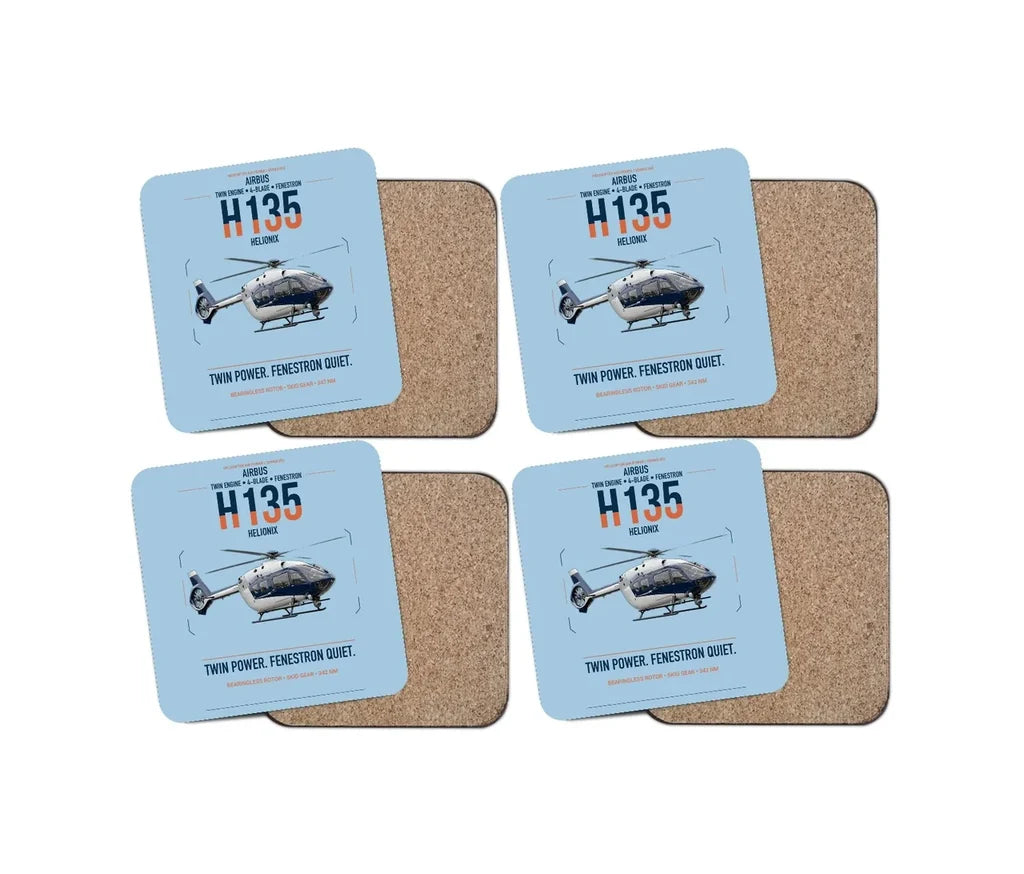 Airbus H135 design on light blue 4 pieces set coaster