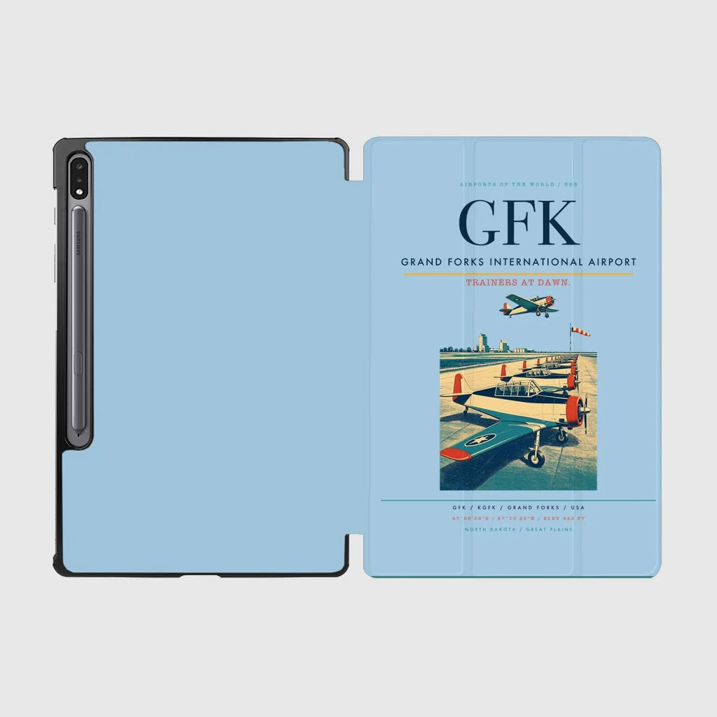 Grand Forks International Airport (GFK) design on light blue samsung tablet tablet case