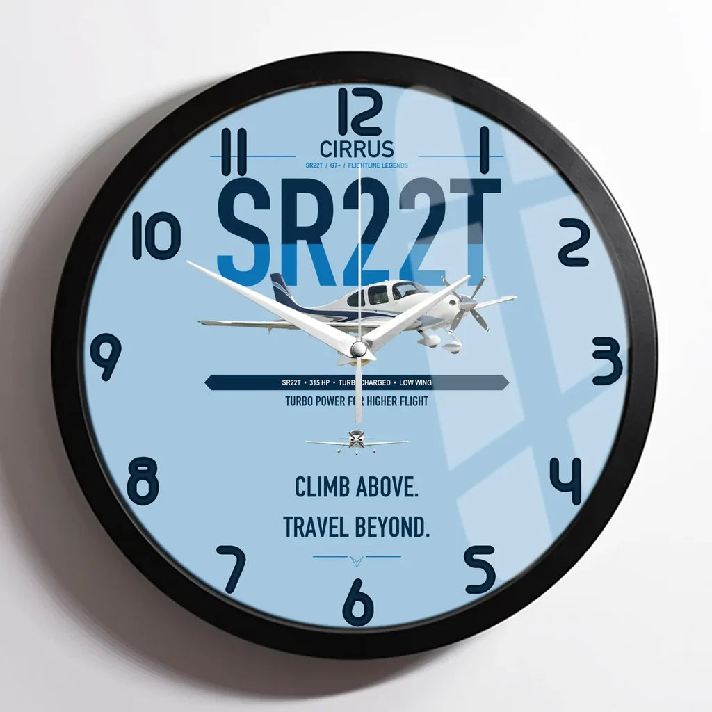 Cirrus SR22T design on light blue framed wall clock