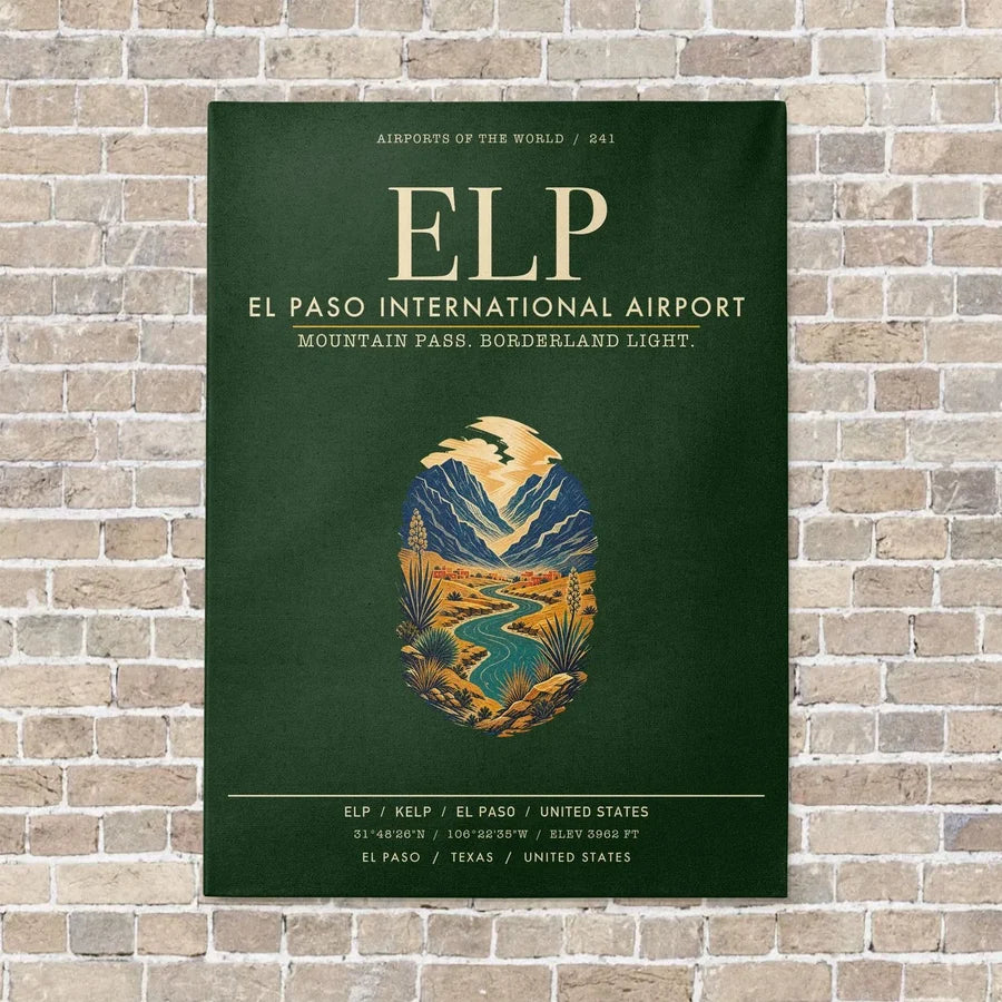 El Paso International Airport ELP vertical canvas print - no frame - dark green background