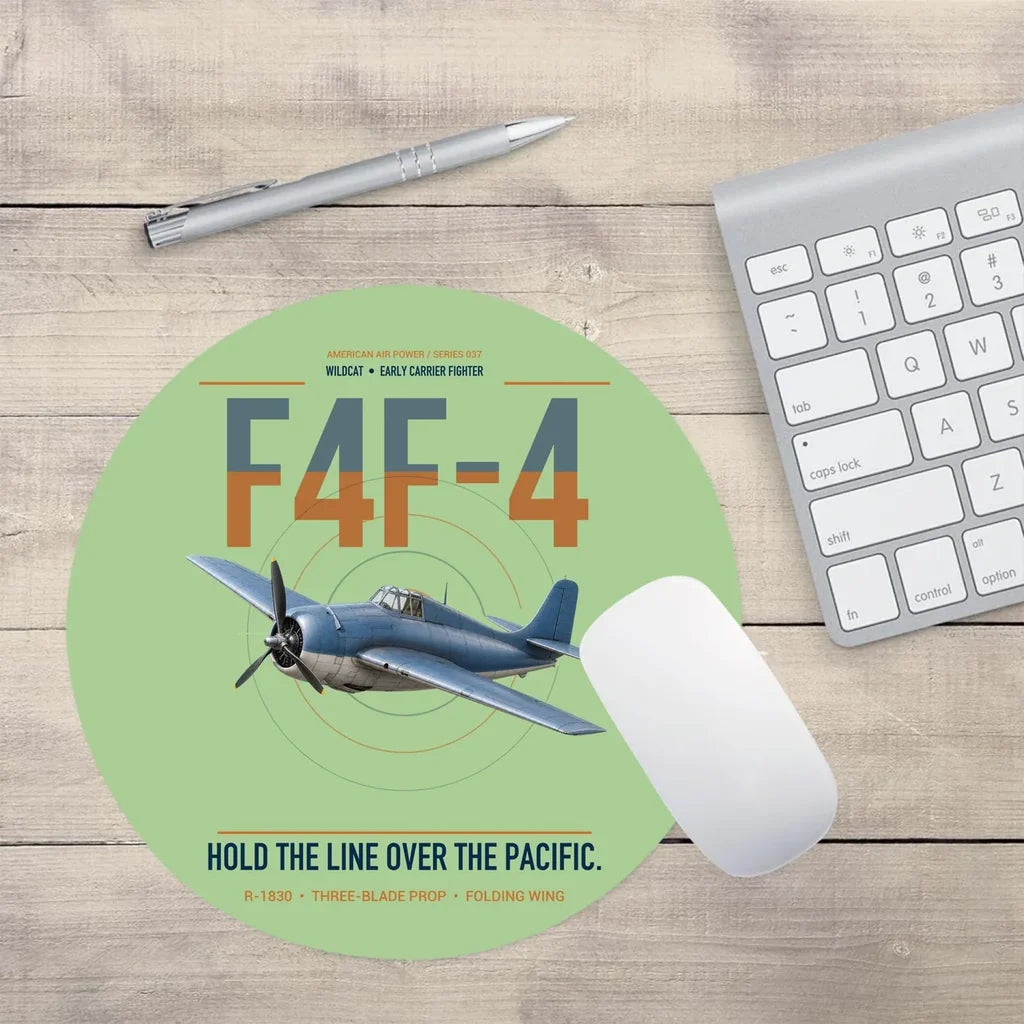 F4F-4 Wildcat design on light green round mouse pad