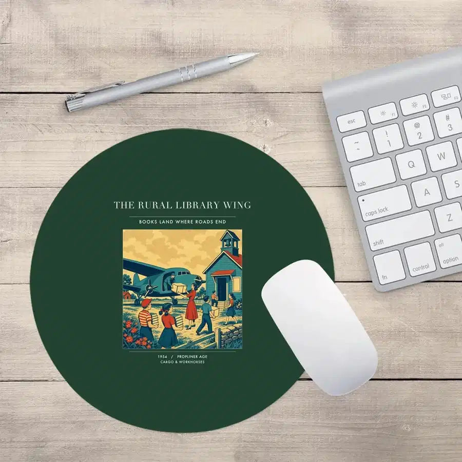 VINTAGE G4392 - The Rural Library Wing - Designed Mouse Pads design on darkgreen round