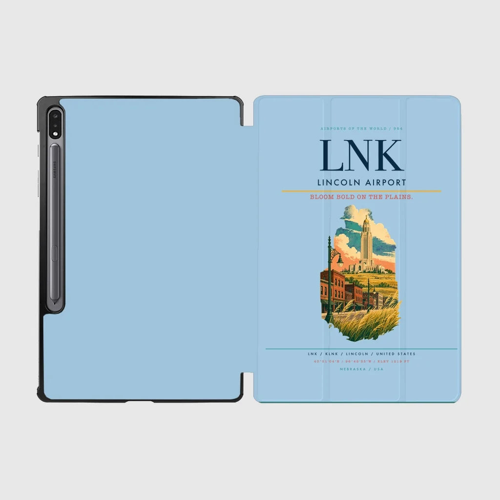 Lincoln Airport (LNK) design on light blue samsung tablet tablet case