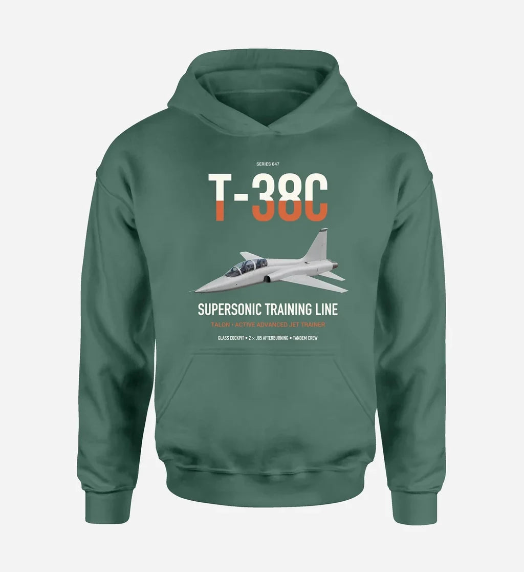 T-38C Talon design on green double-side hoodie, single-side print