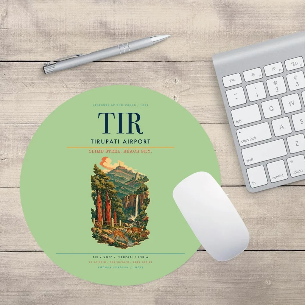 Tirupati Airport (TIR) design on light green round mouse pad