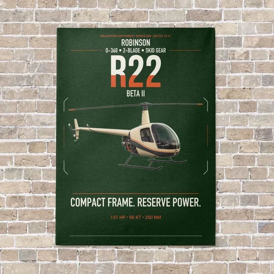 Robinson R22 Beta II vertical canvas print - no frame - dark green background