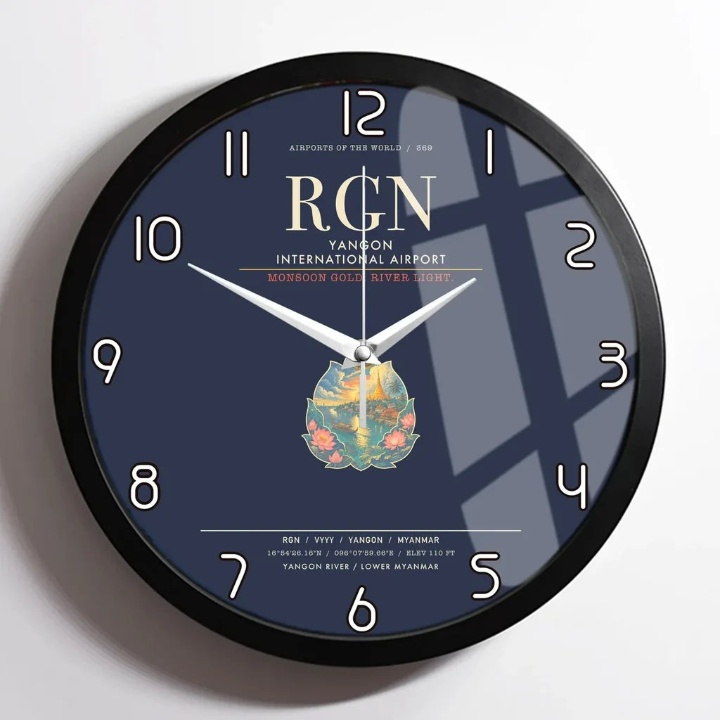 Yangon International Airport RGN Wall-Clock Framed - Navy Blue