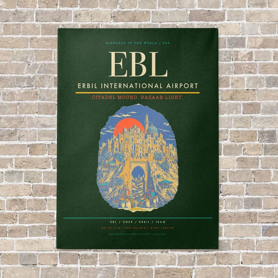 Erbil International Airport EBL vertical canvas print - no frame - dark green background