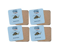 Thumbnail for Turkish Aerospace T129 ATAK Phase 2 design on light blue 4 pieces set coaster