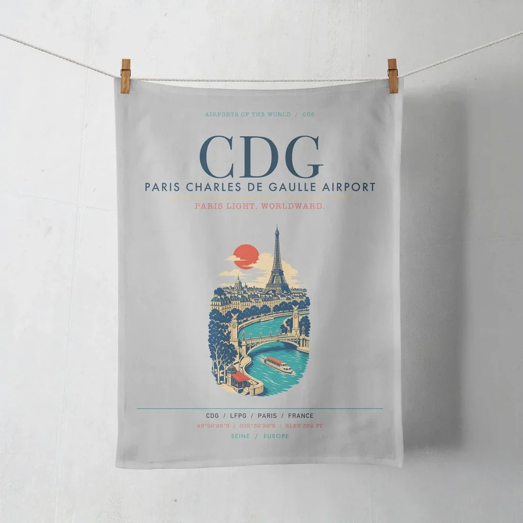 Paris Charles de Gaulle Airport (CDG) design on light gray towel