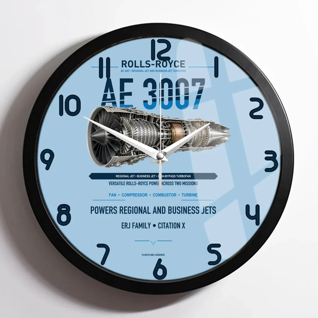 AE 3007 design on light blue framed wall clock