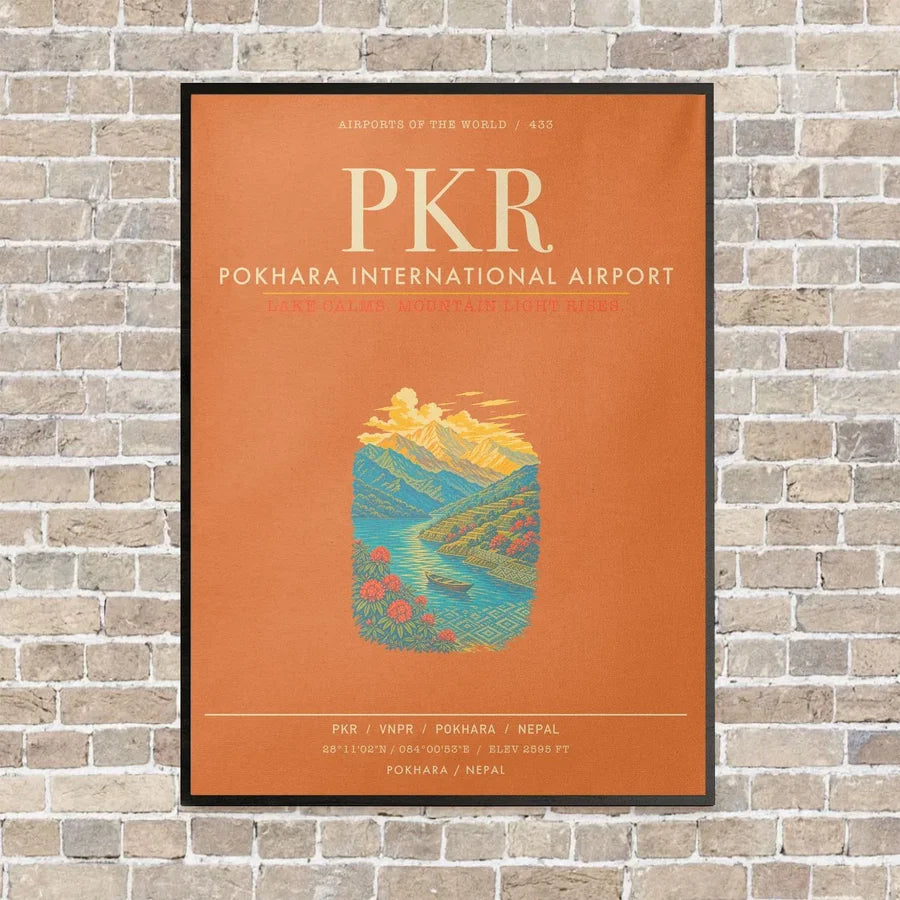 Pokhara International Airport PKR - Canvas Framed - Orange