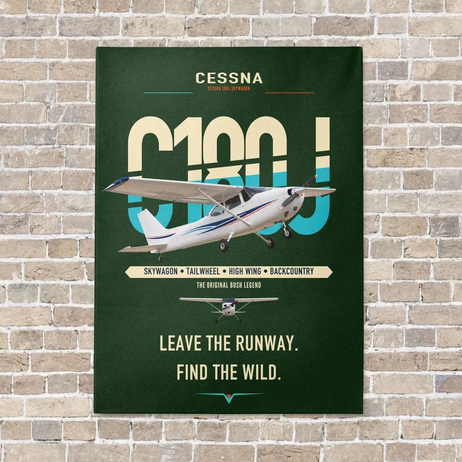 Cessna 180J Skywagon vertical canvas print - no frame - dark green background