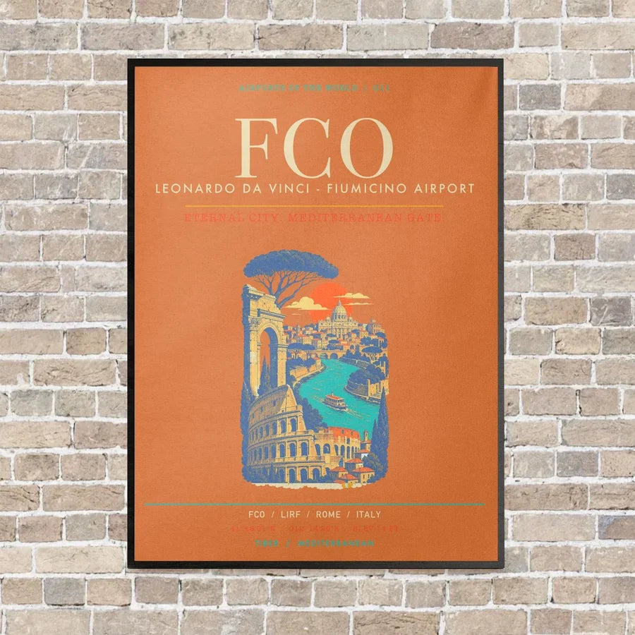 Rome Leonardo da Vinci Fiumicino Airport FCO - Canvas Framed - Orange
