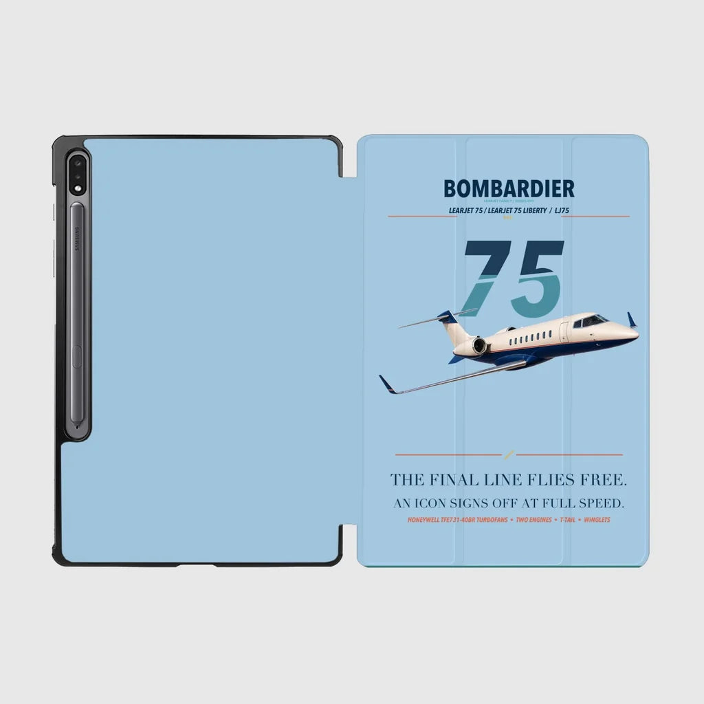 Bombardier Learjet 75 Liberty design on light blue samsung tablet tablet case