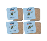 Thumbnail for Hughes OH-6A Cayuse design on light blue 4 pieces set coaster