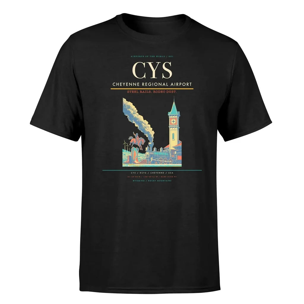 Cheyenne Regional Airport (CYS) T-Shirt single-side front print in Black | cheyenne-regional-airport-cys-double-side-t-shirt