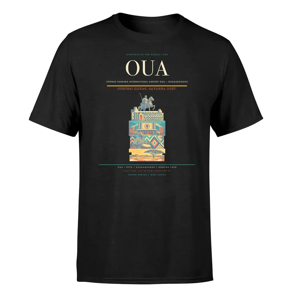 Thomas Sankara International Airport (OUA) T-Shirt single-side front print in Black | thomas-sankara-international-airport-oua-double-side-t-shirt