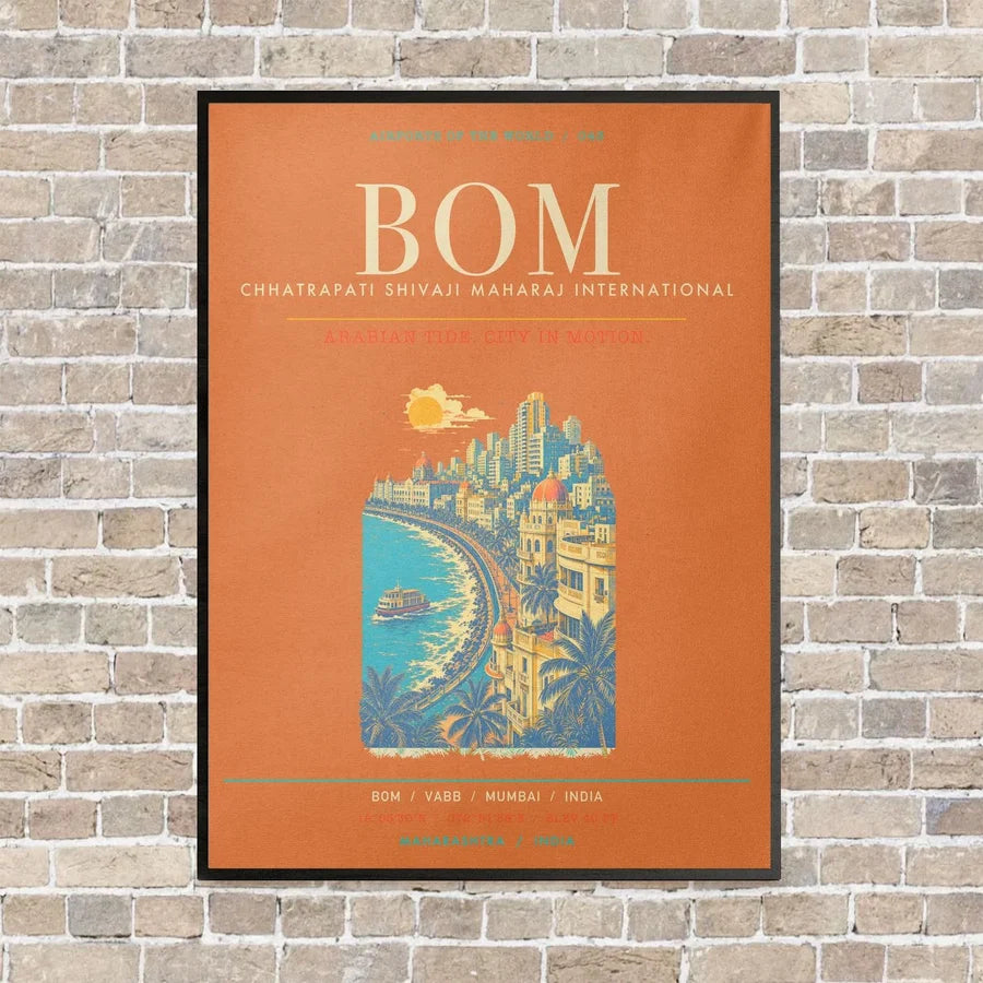 Chhatrapati Shivaji Maharaj International Airport Mumbai BOM - Canvas Framed - Orange
