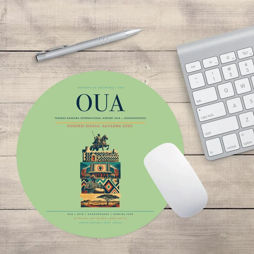 Thomas Sankara International Airport (OUA) design on light green round mouse pad