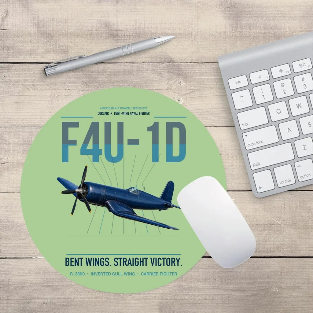 F4U-1D Corsair design on light green round mouse pad