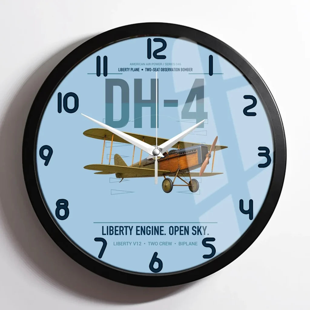 Airco DH-4 Liberty Plane design on light blue framed wall clock