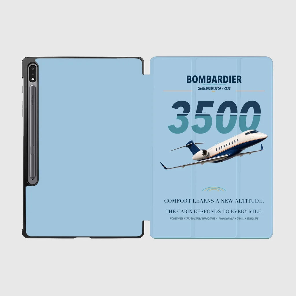Bombardier Challenger 3500 design on light blue samsung tablet tablet case
