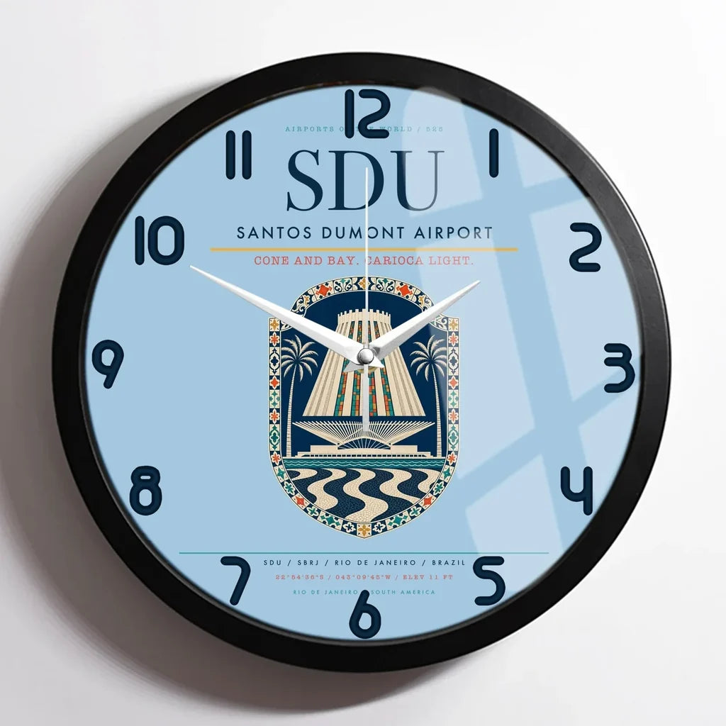 Santos Dumont Airport (SDU) design on light blue framed wall clock