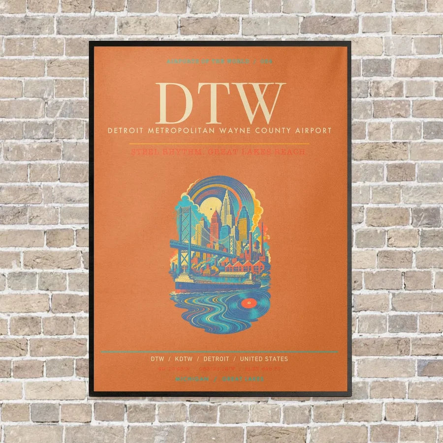 Detroit Metropolitan Wayne County Airport DTW - Canvas Framed - Orange