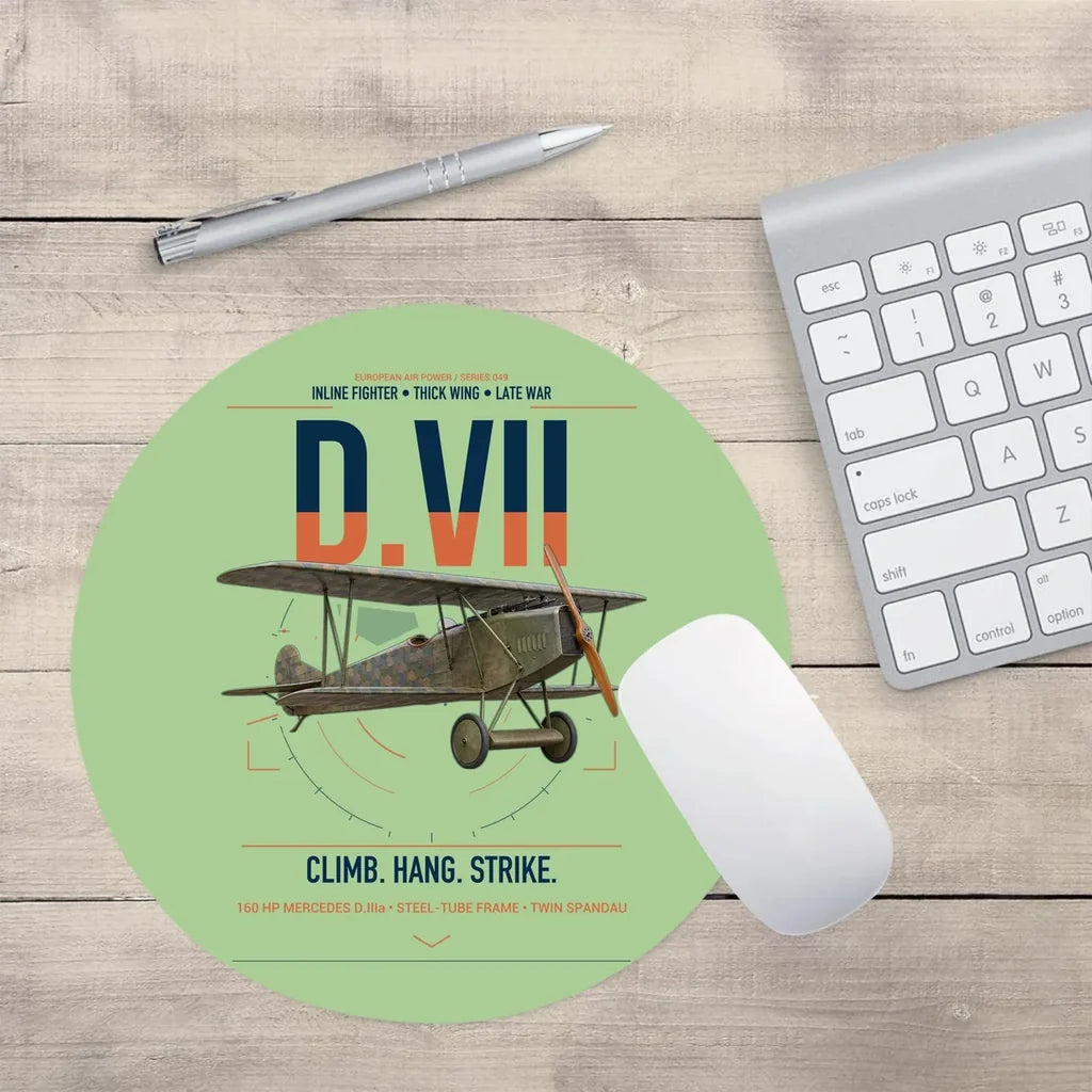 Fokker D.VII design on light green round mouse pad