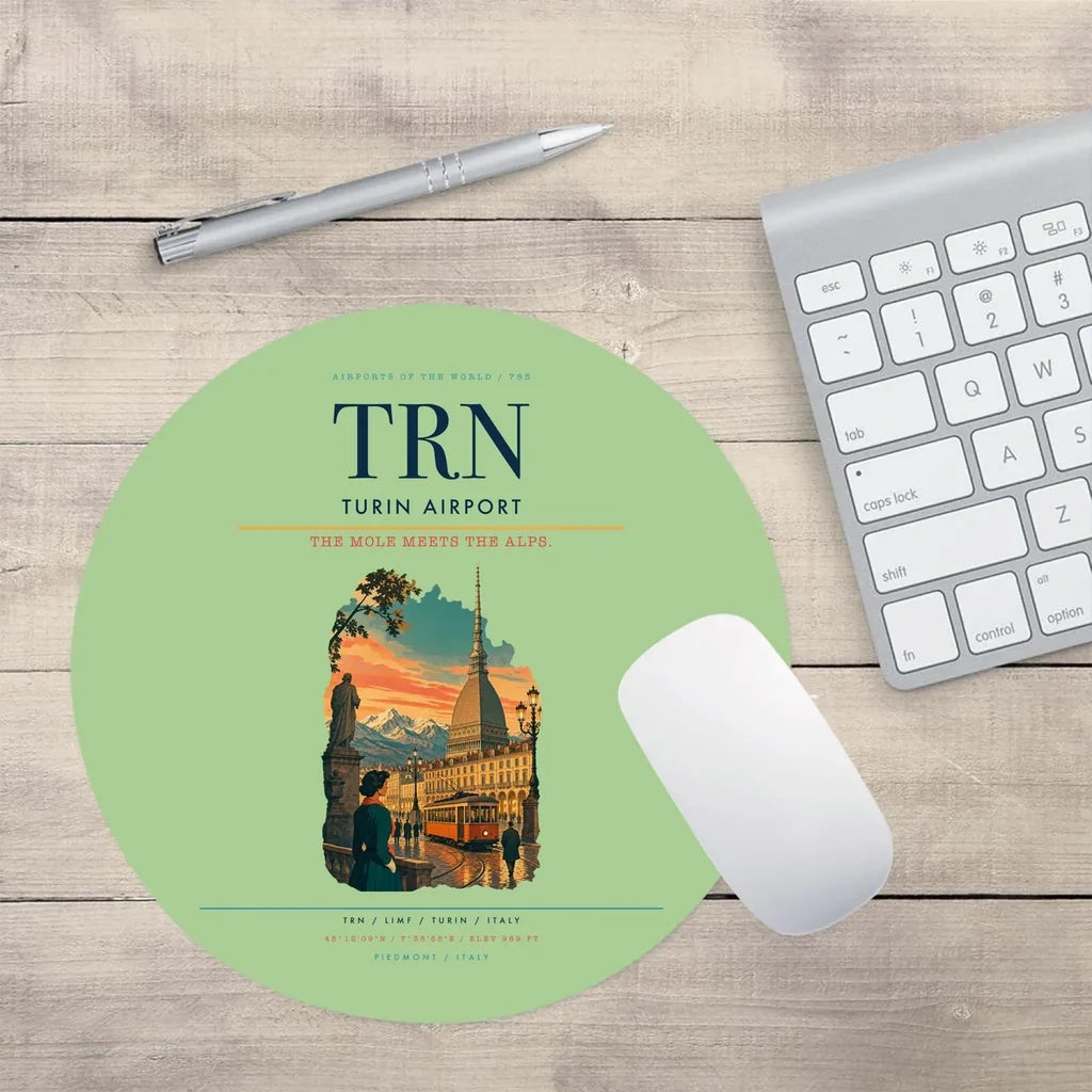 Turin Airport (TRN) design on light green round mouse pad