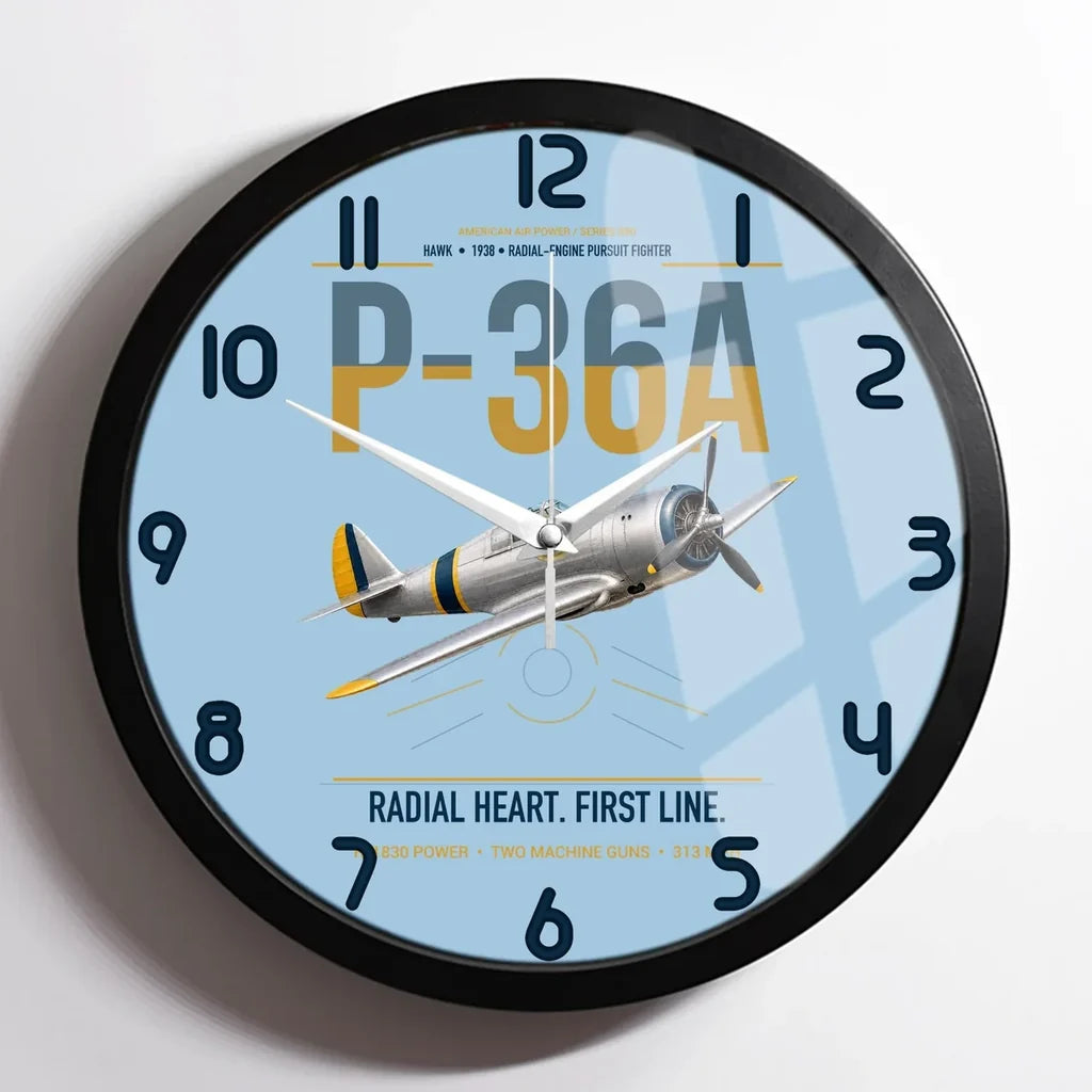 P-36A Hawk design on light blue framed wall clock