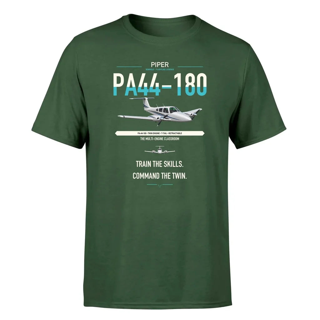 Piper PA-44-180 Seminole design on dark green t-shirt, single-side print