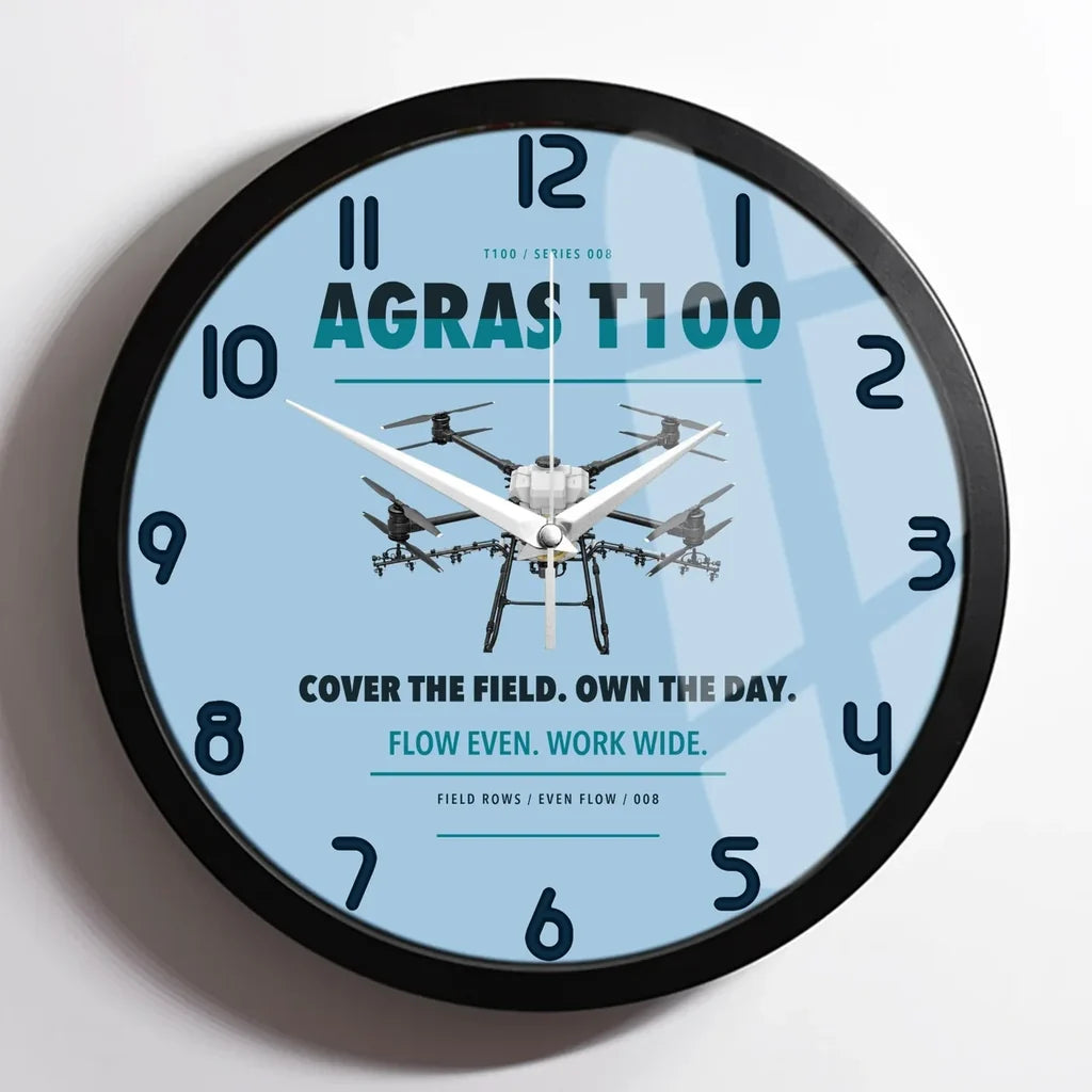 DJI Agras T100 design on light blue framed wall clock