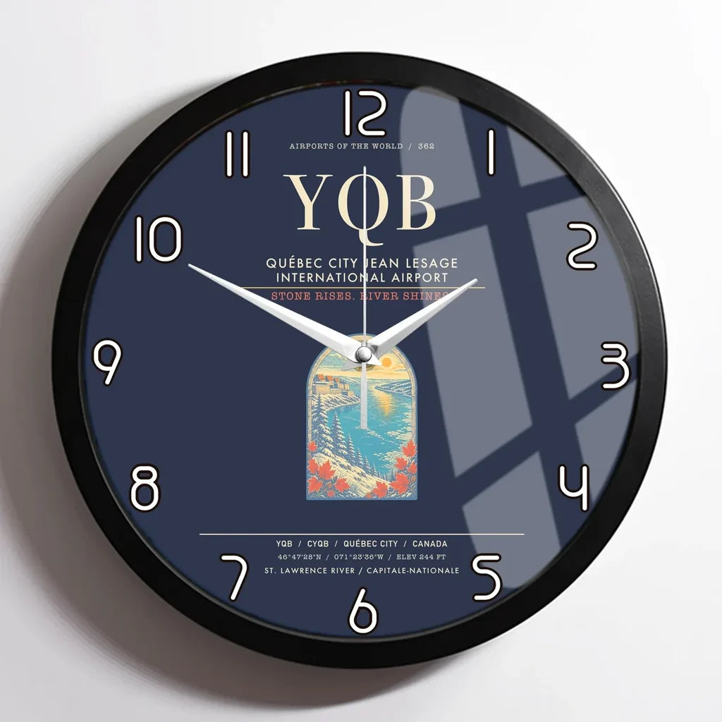 Quebec City Jean Lesage International Airport YQB Wall-Clock Framed - Navy Blue
