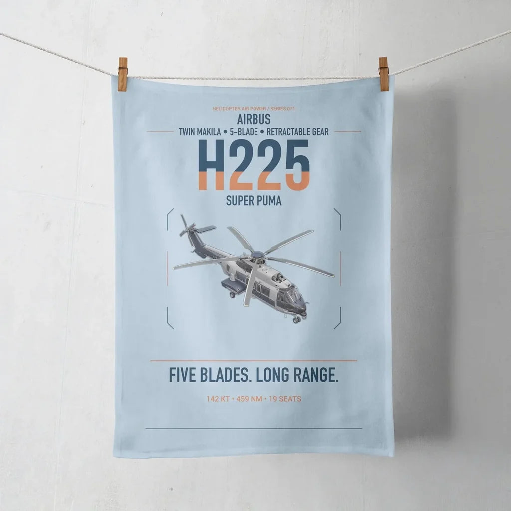 Airbus H225 design on light blue towel