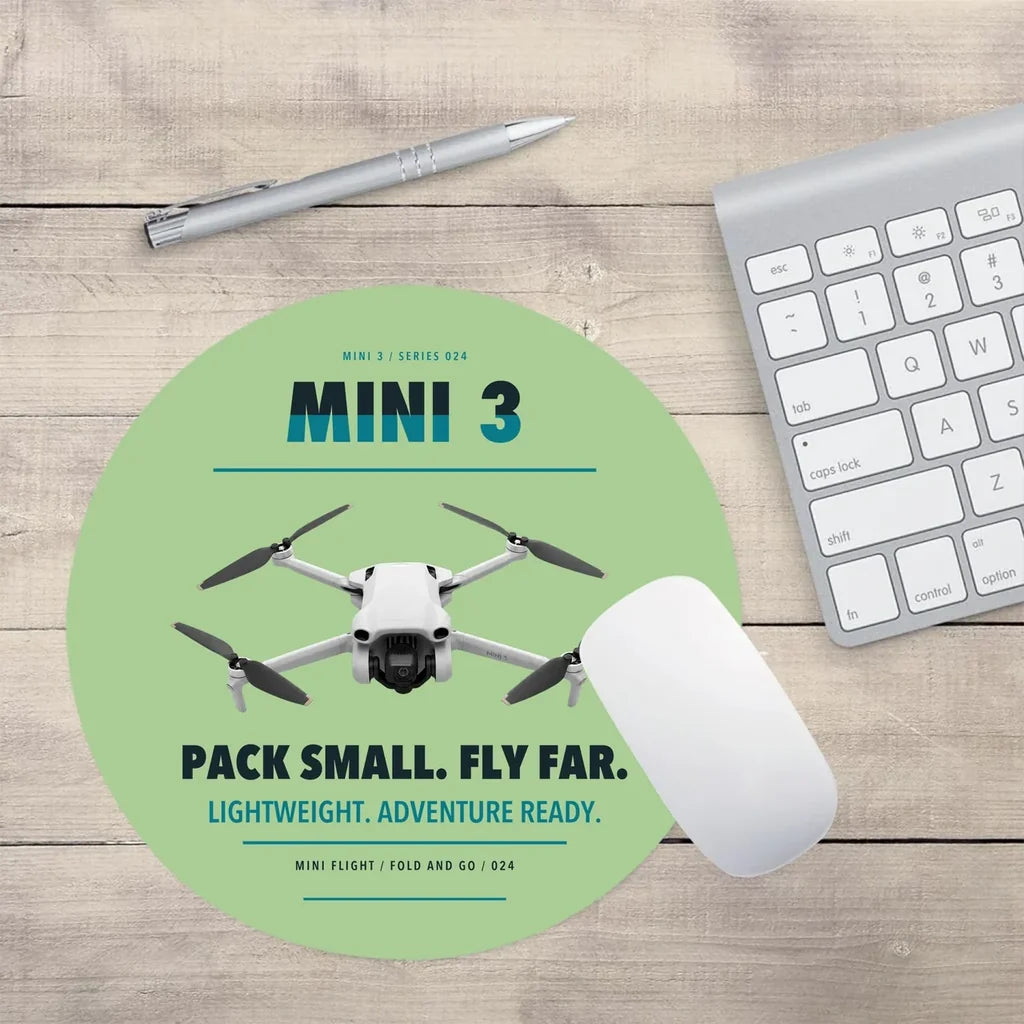 DJI Mini 3 design on light green round mouse pad
