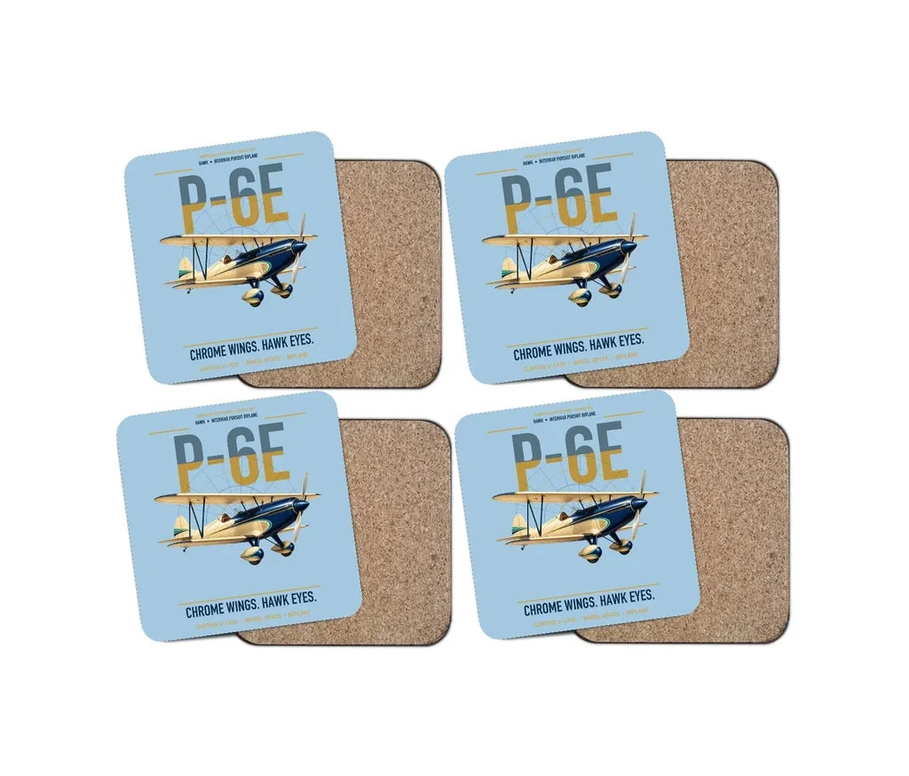 Curtiss P-6E Hawk design on light blue 4 pieces set coaster