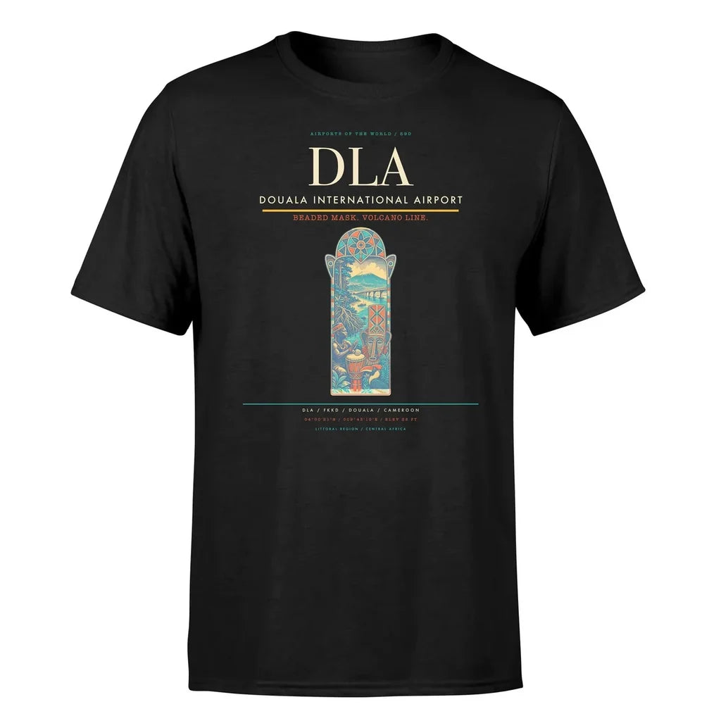 Douala International Airport (DLA) T-Shirt single-side front print in Black | douala-international-airport-dla-double-side-t-shirt