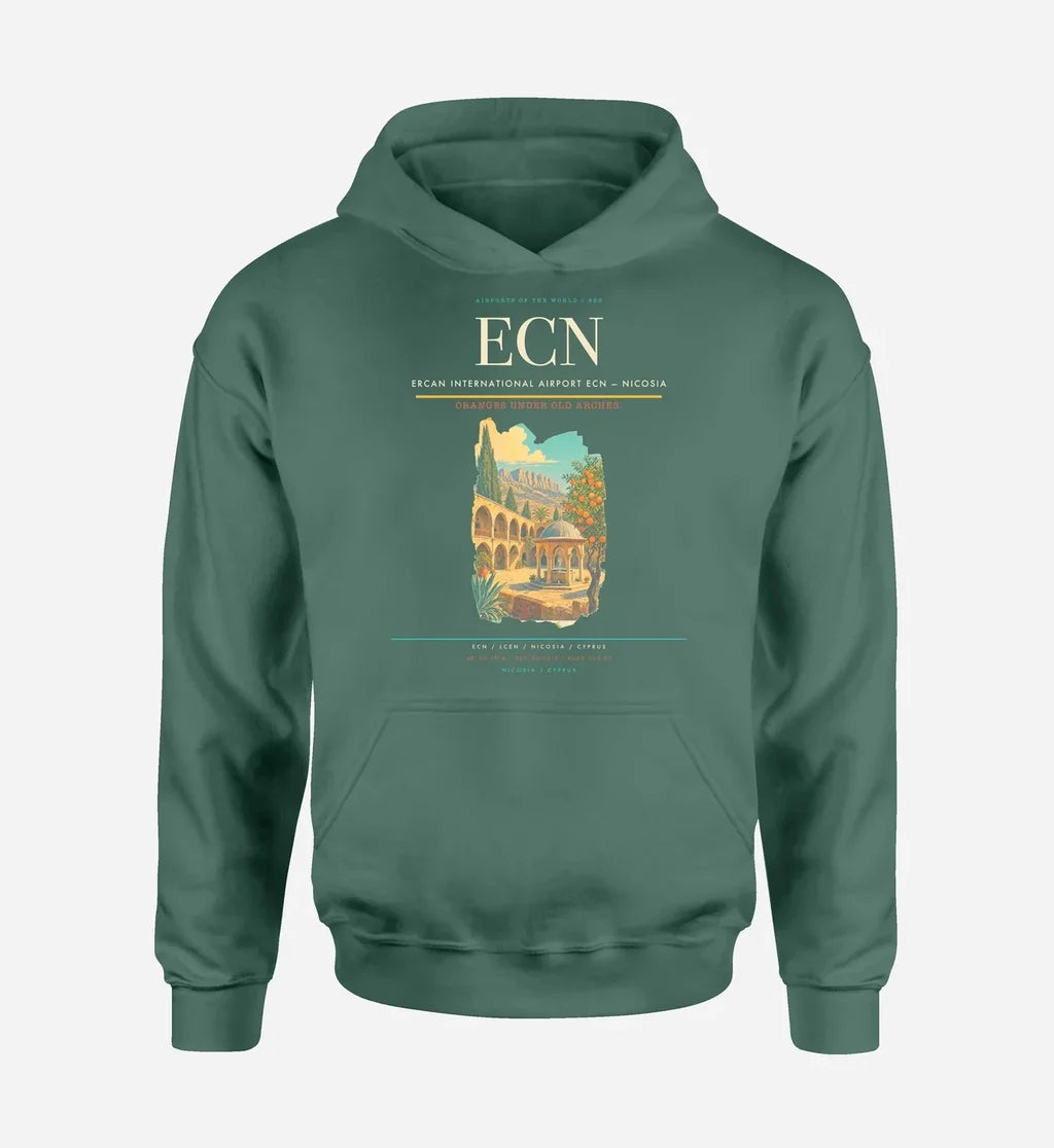 Ercan International Airport (ECN) design on green hoodie single-side print