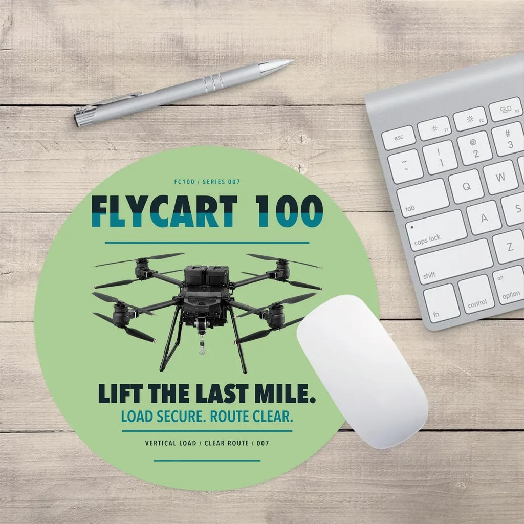 DJI FlyCart 100 design on light green round mouse pad