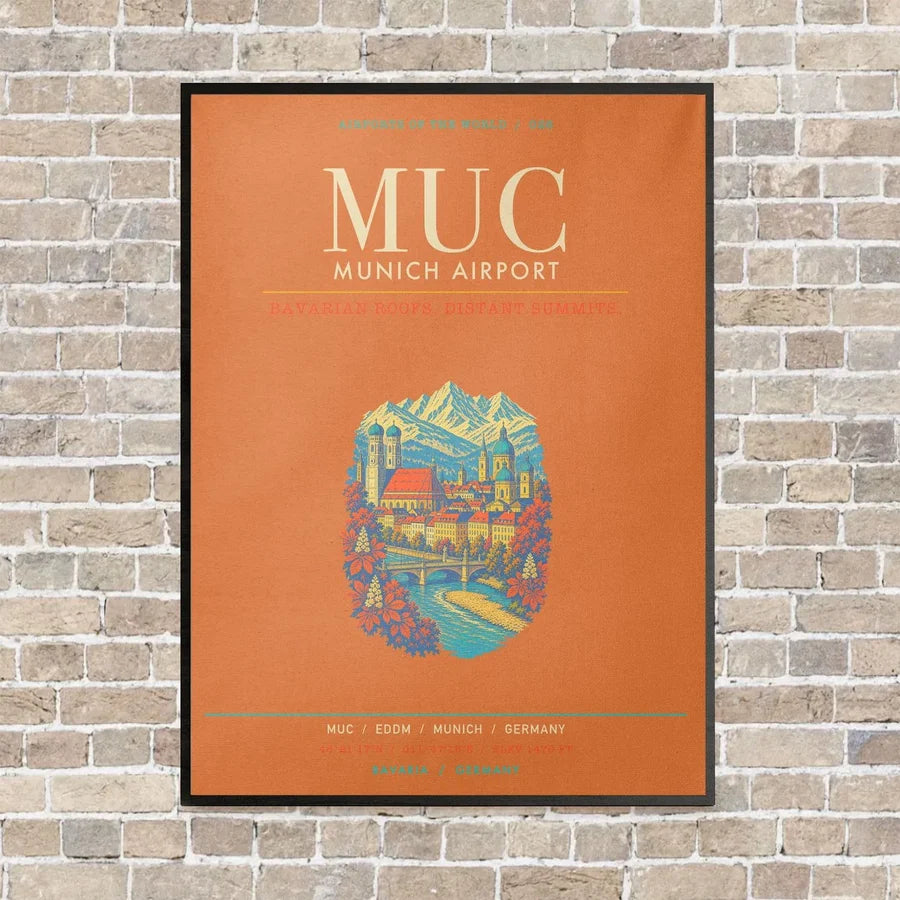 Munich Airport MUC - Canvas Framed - Orange