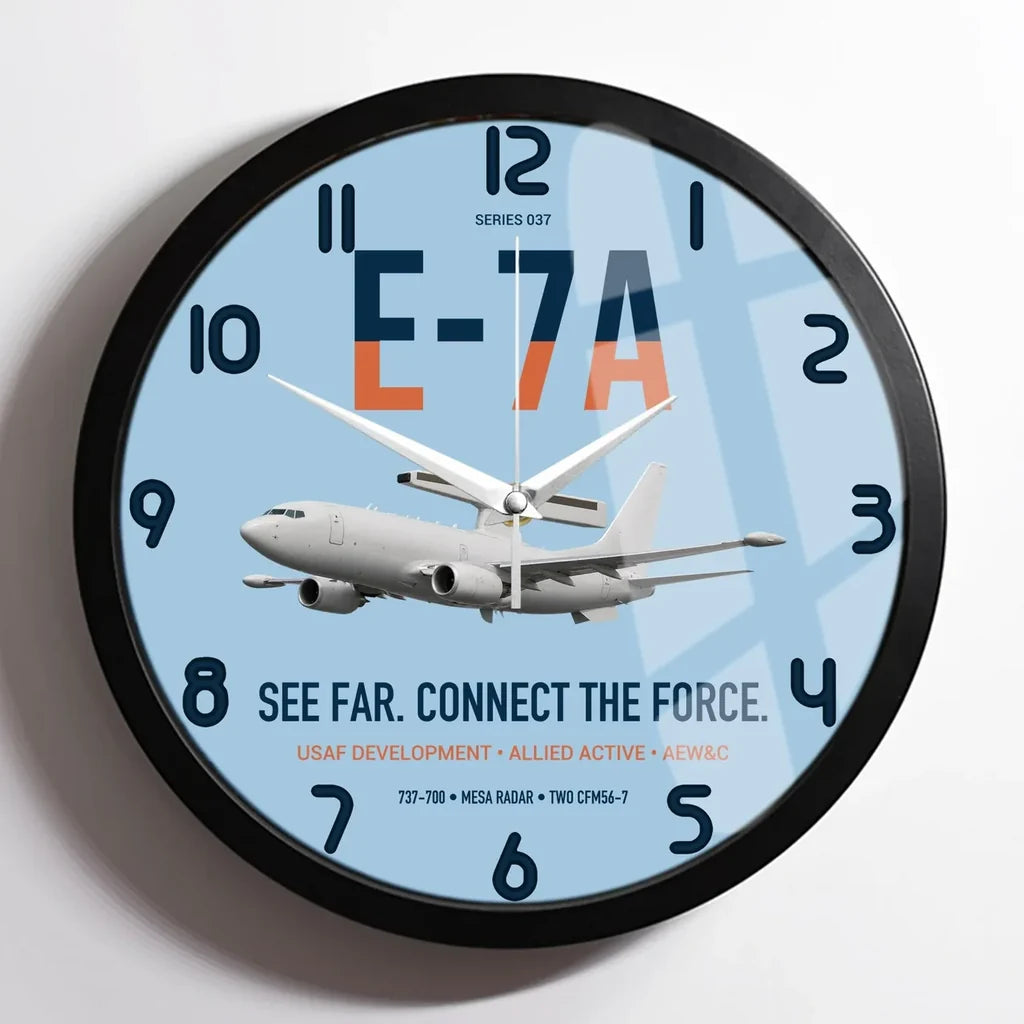 E-7A Wedgetail design on light blue framed wall clock