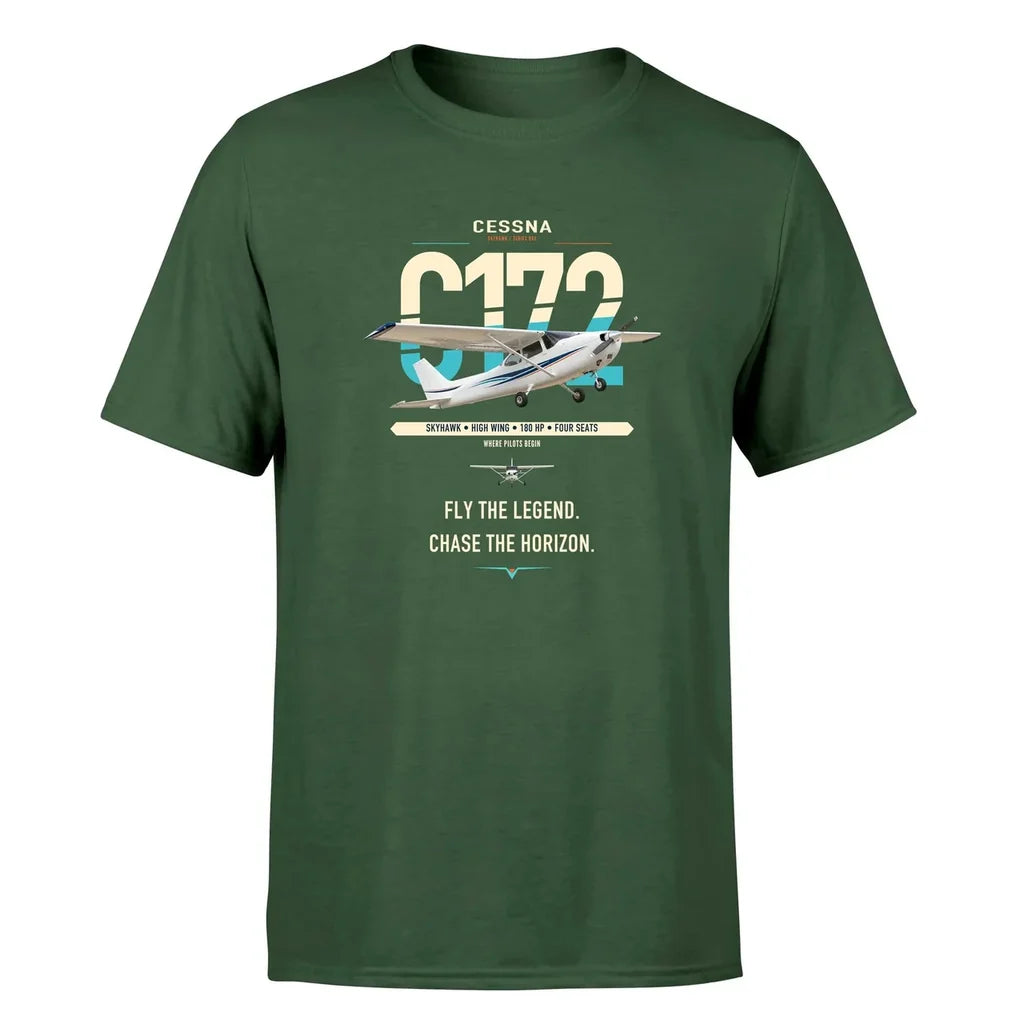 Cessna 172 Skyhawk design on dark green t-shirt, single-side print